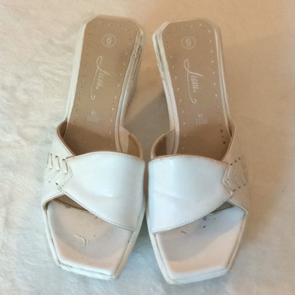 Fiona White Leather Wedge Sandals